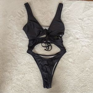Cut Out Gray One-Piece Swimsuit
